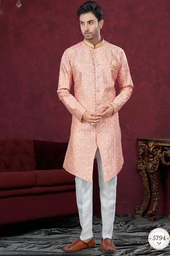Full computer embroidery, with degital printed indowestern sherwani set with thread, stone work & fancy botton