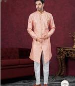 Full computer embroidery, with degital printed indowestern sherwani set with thread, stone work & fancy botton