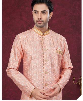 Full computer embroidery, with degital printed indowestern sherwani set with thread, stone work & fancy botton 2