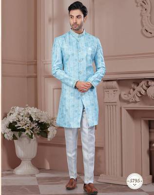 Full computer embroidery, with degital printed indowestern sherwani set with thread, stone work & fancy botton 1