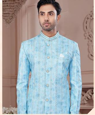 Full computer embroidery, with degital printed indowestern sherwani set with thread, stone work & fancy botton 2