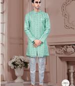 Full computer embroidery, with degital printed indowestern sherwani set with thread, stone work & fancy botton