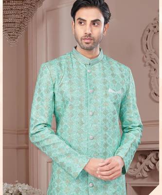 Full computer embroidery, with degital printed indowestern sherwani set with thread, stone work & fancy botton 2