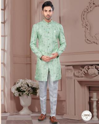 Full computer embroidery, with degital printed indowestern sherwani set with thread, stone work & fancy botton 1