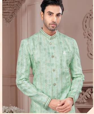 Full computer embroidery, with degital printed indowestern sherwani set with thread, stone work & fancy botton 2