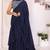 navy blue Georgette Ruffle Style Ready To Wear Saree With Blouse Piece