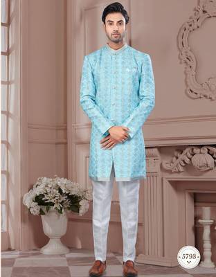 Full computer embroidery, with sheded degital printed indowestern sherwani set with thread, stonework &fancy botton 1