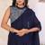 navy blue Georgette Ruffle Style Ready To Wear Saree With Blouse Piece