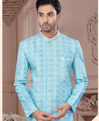 Full computer embroidery, with sheded degital printed indowestern sherwani set with thread, stonework &fancy botton 2