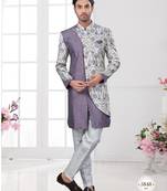 Havy ancale cross style attached indowestern set with degital printed, thread and stone work with fancy botton