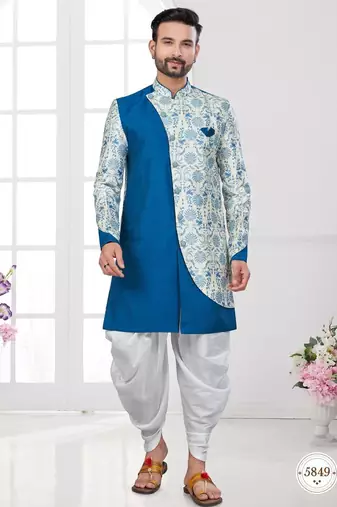 Havy ancale cross style attached with degital printed,  dhoti indowestern sherwani set)