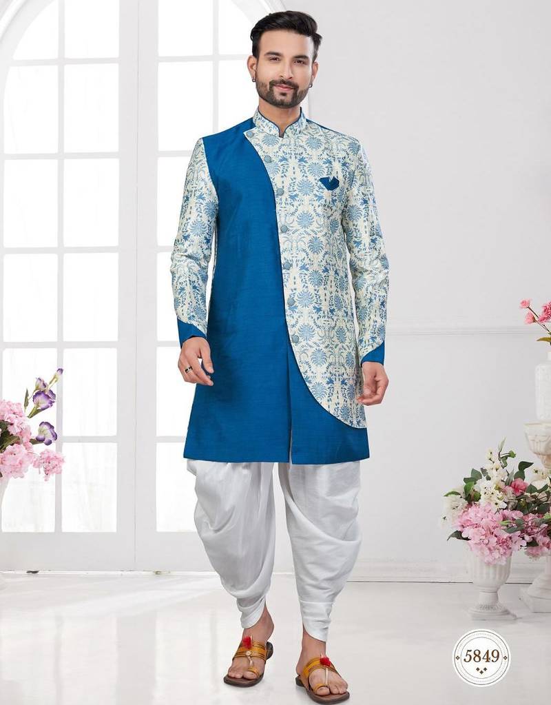Havy ancale cross style attached with degital printed,  dhoti indowestern sherwani set)
