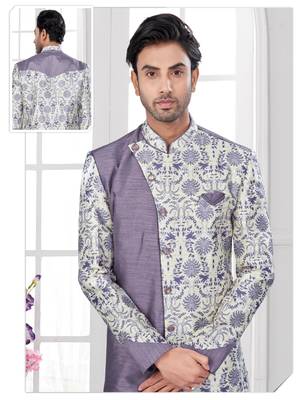 Havy ancale cross style attached indowestern set with degital printed, thread and stone work with fancy botton 2