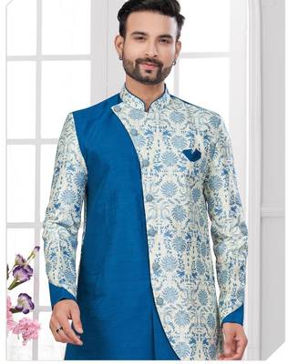 Havy ancale cross style attached with degital printed,  dhoti indowestern sherwani set) 2