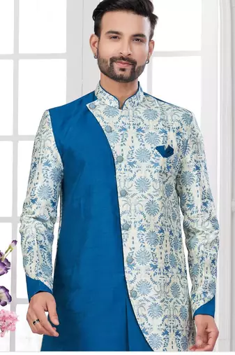 Havy ancale cross style attached with degital printed,  dhoti indowestern sherwani set)
