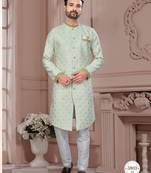 Havy jackard with seqence stone and thread zari & less work with fancy botton sherwani set