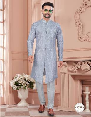 Full computer embroidery, with degital printed indowestern sherwani set with thread, stone work & fancy botton 1