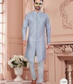 Full computer embroidery, with degital printed indowestern sherwani set with thread, stone work & fancy botton