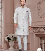 Havy jackard with seqence stone and thread zari work with fancy botton sherwani set