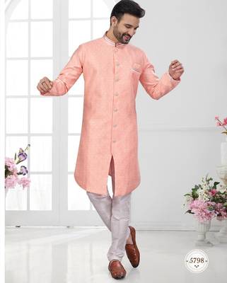 Havy jackard with seqence stone and thread zari work with fancy botton sherwani set 1