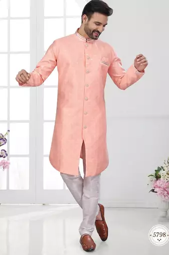 Havy jackard with seqence stone and thread zari work with fancy botton sherwani set
