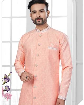Havy jackard with seqence stone and thread zari work with fancy botton sherwani set 2