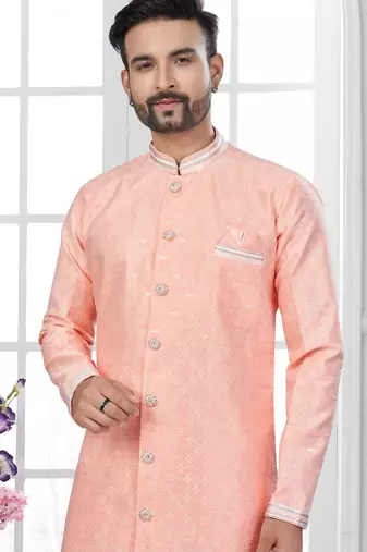 Havy jackard with seqence stone and thread zari work with fancy botton sherwani set