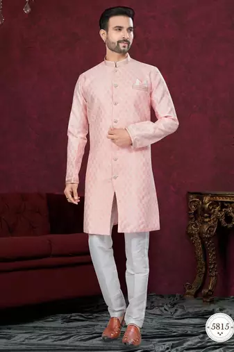 Havy jackard with seqence stone and thread zari work with fancy botton sherwani set