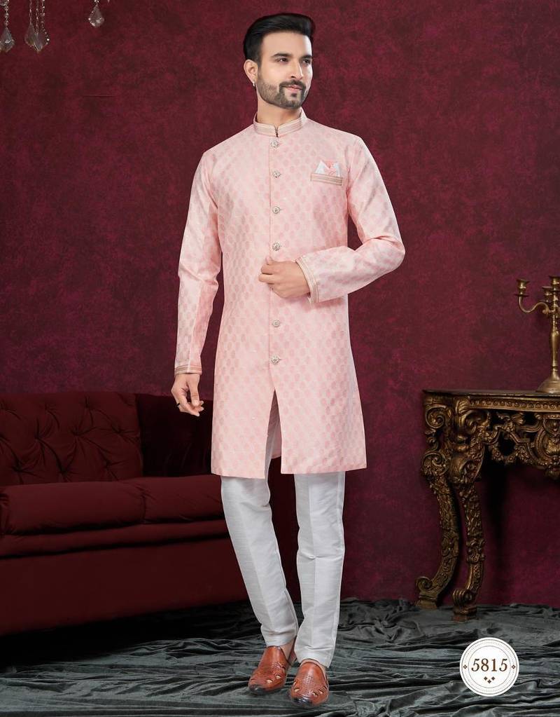 Havy jackard with seqence stone and thread zari work with fancy botton sherwani set
