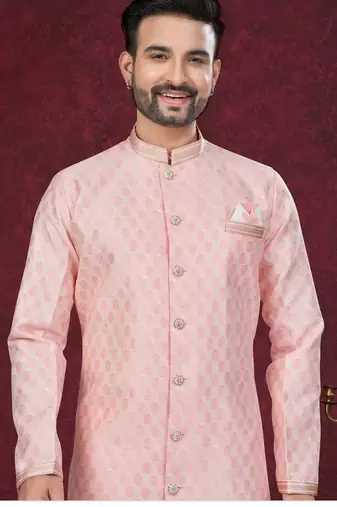 Havy jackard with seqence stone and thread zari work with fancy botton sherwani set