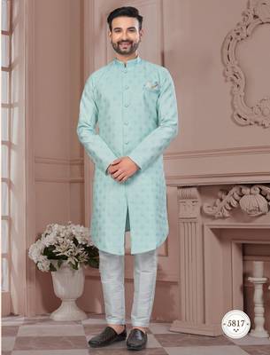 Havy jackard with seqence stone and thread zari work with fancy botton sherwani set 1