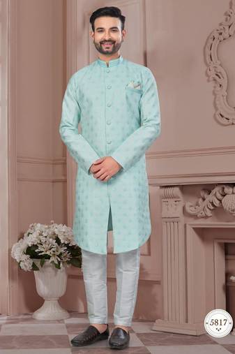 Havy jackard with seqence stone and thread zari work with fancy botton sherwani set