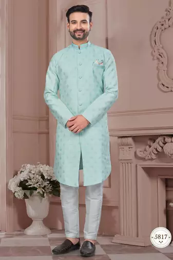 Havy jackard with seqence stone and thread zari work with fancy botton sherwani set