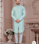 Havy jackard with seqence stone and thread zari work with fancy botton sherwani set