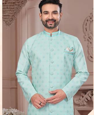 Havy jackard with seqence stone and thread zari work with fancy botton sherwani set 2