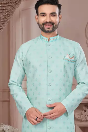 Havy jackard with seqence stone and thread zari work with fancy botton sherwani set
