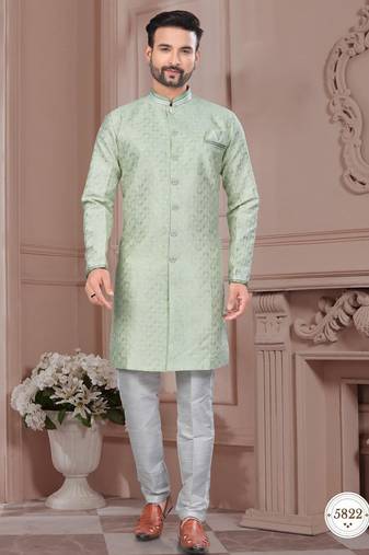 Havy jackard with seqence stone and thread zari work with fancy botton sherwani set