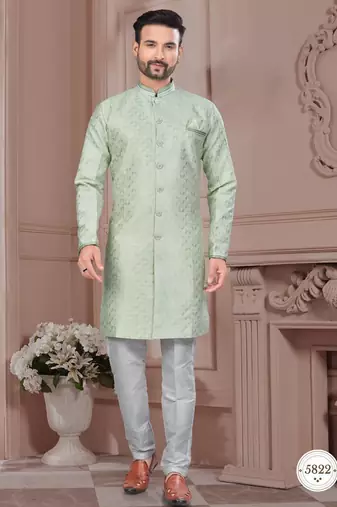 Havy jackard with seqence stone and thread zari work with fancy botton sherwani set