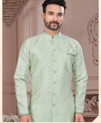 Havy jackard with seqence stone and thread zari work with fancy botton sherwani set 2
