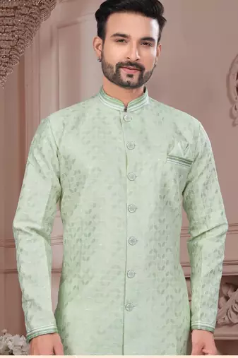 Havy jackard with seqence stone and thread zari work with fancy botton sherwani set