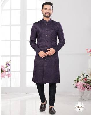 Purple indowestern sherwani set with fancy button (nawabi) 1