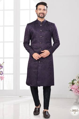 Purple indowestern sherwani set with fancy button (nawabi)