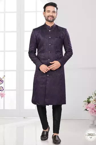 Purple indowestern sherwani set with fancy button (nawabi)