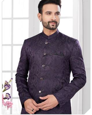 Purple indowestern sherwani set with fancy button (nawabi) 2