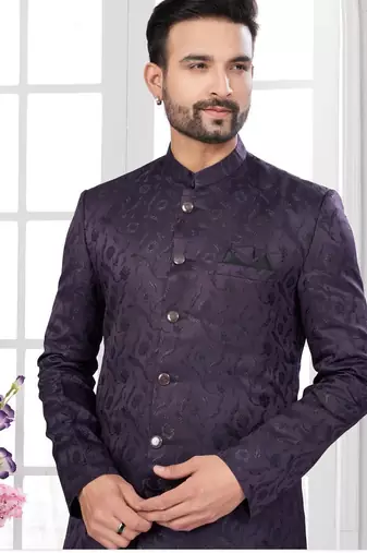 Purple indowestern sherwani set with fancy button (nawabi)