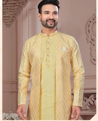 Havy open jacket style attached indowestern set with thread and stone work with potali botton 2