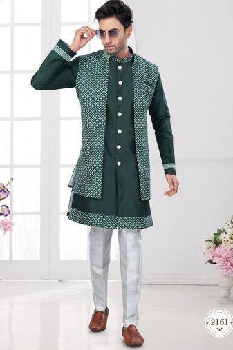 Open jacket with full embroidery work indowestern pajama set