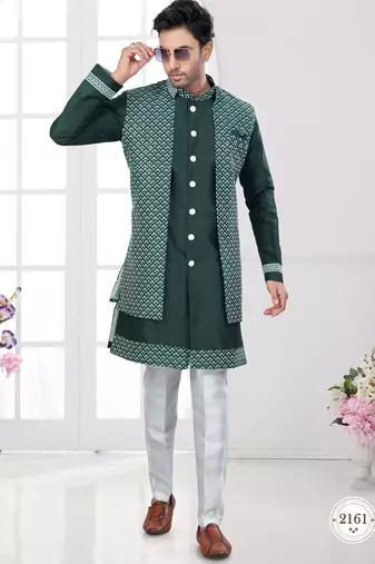 Open jacket with full embroidery work indowestern pajama set