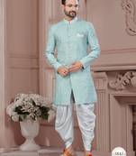 Full computer embroidery with silver thread indowestern sherwani set