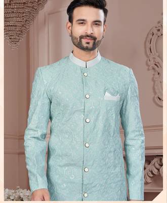 Full computer embroidery with silver thread indowestern sherwani set 2